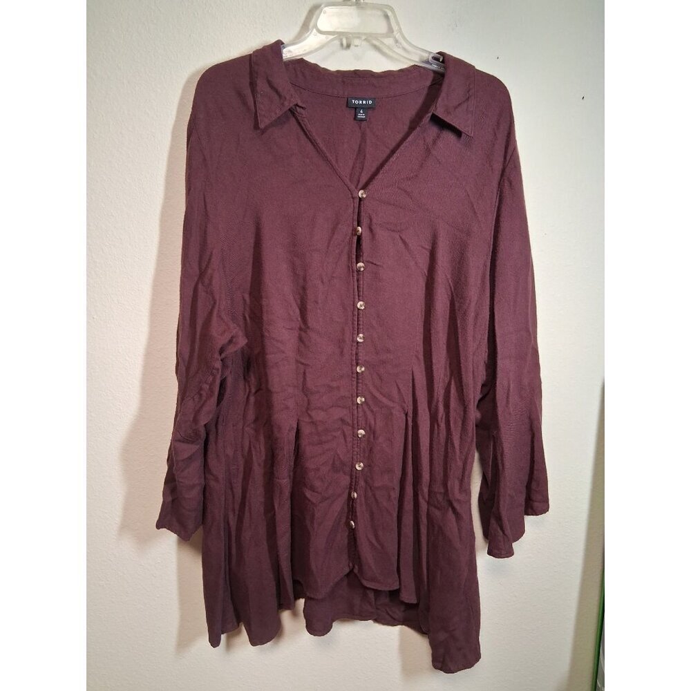 Torrid Blouse Boho Tunic Flutter Sleeve Cottage Castle Renaissance Maroon Sz 4X